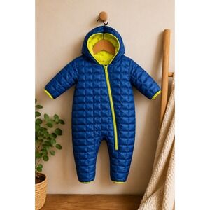 Baby 9-12M Quilted Snowsuit Fleece Lined Hooded One Piece Blue Winter Bunting